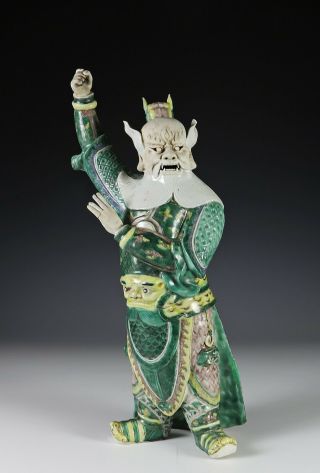 Unusual Old Chinese Famille Verte Porcelain Statue Of Standing Figure