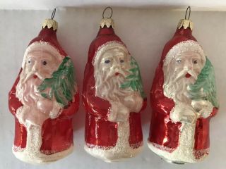Vintage Santa Christmas Glass Ornaments Hand Painted West Germany Set Of 3