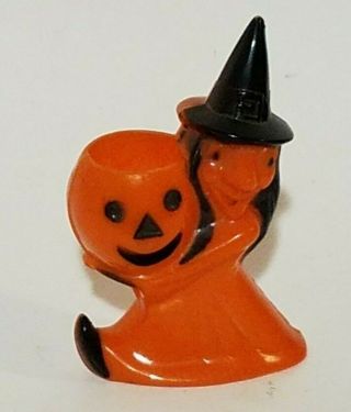 Vintage Hard Plastic Halloween Witch With Pumpkin Candy Container
