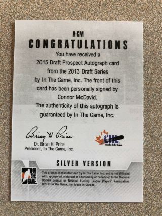 2013 - 14 ITG In The Game Connor McDavid autograph Oilers,  Erie Otters AUTO 2