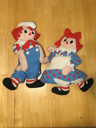 Bobbs - Merrill Co Raggedy Ann & Andy Stuffed Pillow Dolls 1978 Vtg 20” Pre - Owned