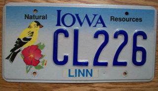 Single Iowa License Plate - Cl226 - Natural Resources - Linn County