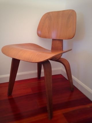 Vintage Eames Dcw Herman Miller Evans Dining Chair Molded Plywood Walnut 5 - 2 - 5