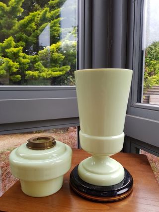 Big Victorian Hinks Vaseline Uranium Glass Oil Lamp Urn Drop In Font A1