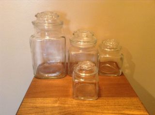 Vintage Clear Glass 4 Pc Heavy Cannister Set