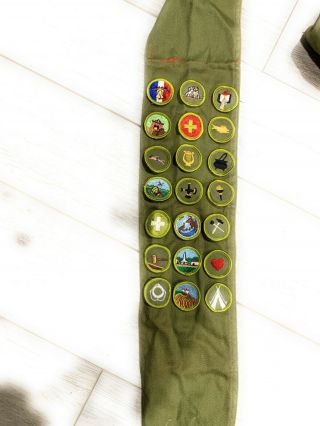 Vintage Boy Scout Bsa Merit Badge Wide Sash Khaki