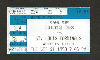 Chicago Cubs Vs St Louis Cardinals Ticket Stub September 21,  1993