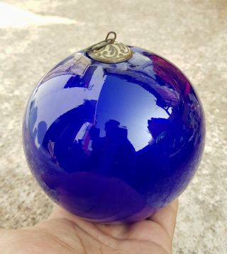 Antique 5.  25 " Cobalt Blue Glass Christmas Heavy Kugel/ornament,  Germany