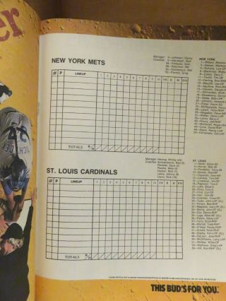ST.  LOUIS CARDINALS 1988 OFFICIAL SCOREBOOK (Game vs.  York Mets) 2