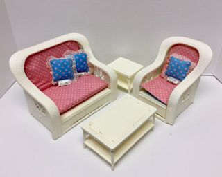 Vintage 1983 Mattel Barbie White Wicker Dream House Doll Furniture Set
