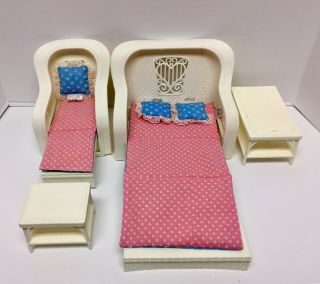 Vintage 1983 Mattel Barbie WHITE WICKER Dream House Doll Furniture Set 3