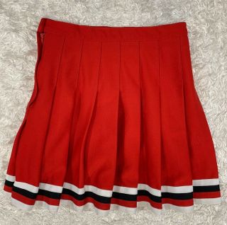 Vintage Varsity 24” Waist Junior Red Black White Pleated Cheer Skirt Usa Made