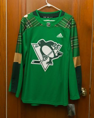 Pittsburgh Penguins Green St Patricks Day Adidas Practice Jersey Size 46