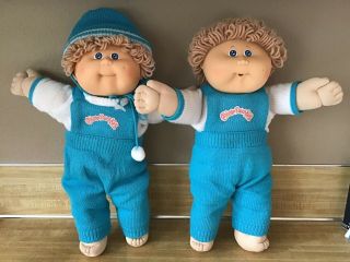 Vintage 1985 Cabbage Patch Kids Boy Twins Sandy Blonde Hair Blue Eyes