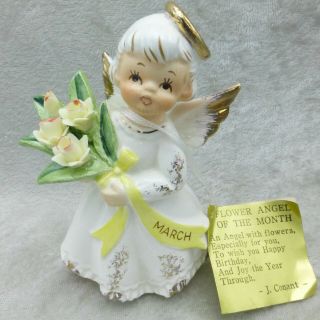 Vintage March Flower Birthday Angel Girl Figurine Holding Daffodils Kelvin Japan