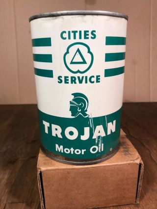 Vintage Cities Service Trojan Oil Can 1 Quart