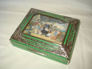 Fine Antique Sterling Silver And Enamel Box With Watercolor,  Austrian C.  1915