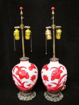 Antique 19th Century Chinese Peking Glass Blossom Vase Table Lamp