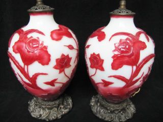 Antique 19th Century Chinese Peking Glass Blossom Vase Table Lamp 2