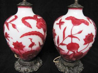 Antique 19th Century Chinese Peking Glass Blossom Vase Table Lamp 3