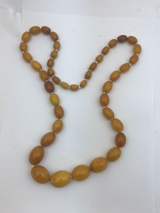 Large Antique Natural Butterscotch Amber Bead Necklace 86.  8 Grams.