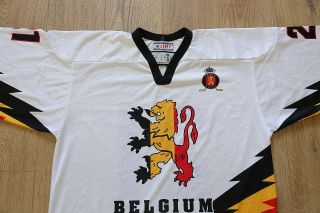 IIHF BELGIUM Game Worn Ice Hockey Jersey Tackla Size L 21 2