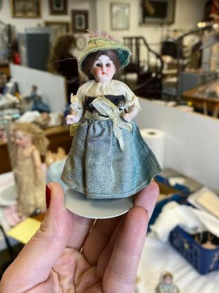 Antique 3.  5” German All Bisque Doll In Regional Costume