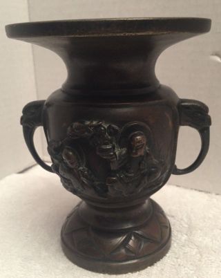 Antique Vintage Chinese Bronze Incense Censer Burner Elephant Handles Buddha Urn