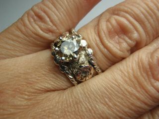 Vintage Designer Signed Sterling Silver.  92ct Moissanite Ring Sz 5 1/2