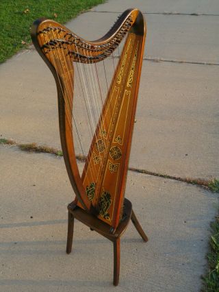 Antique 1915 Clark Irish Harp Model A 460 Highly Decorative Celtic Design