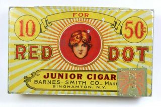 Red Dot Junior Cigar Tobacco Tin Barnes - Smith Co.  Binghamton,  York