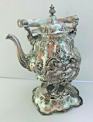 Ornate Gorham Sterling Silver " Teapot & Stand " Heavy Repousse Floral Work 1899