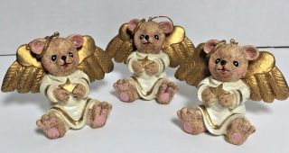 Vintage Teddy Bear Angel Christmas Ornament Claires 1996 Set Of 3