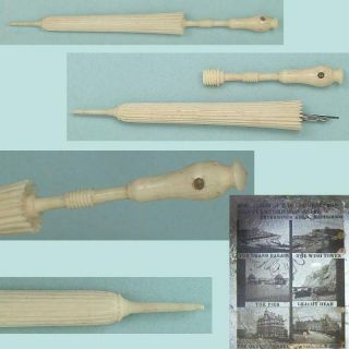 Antique Bone Parasol Needle Case W/ Stanhope Circa 1900