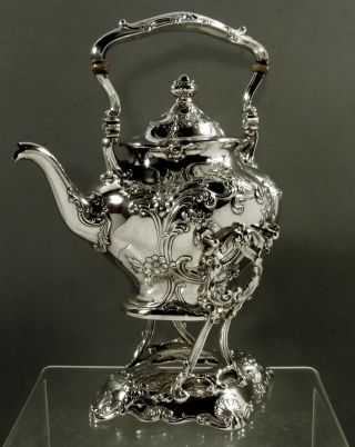 Gorham Sterling Tea Set Kettle & Stand 1912 - Hand Decorated 3