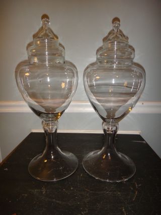 Stunning Pair Antique Glass Apothecary Show Globe Jar Blown Glass Candy Store