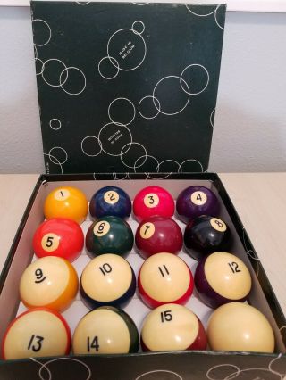 Vintage Complete Set Of Pool Billiard Balls Aramith 21/4 Belgium