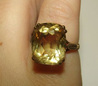 Gorgeous,  Antique Art Deco 9 Ct Gold Ring With 7.  25 Carat Citrine Gem