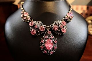 Antique Art Deco Czech Glass Necklace Schiaparelli Shocking Pink Paste C1930