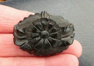 Vintage Jewellery Victorian Whitby Jet Flower Mourning Brooch Pin A/f