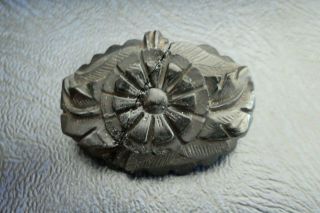 VINTAGE JEWELLERY VICTORIAN WHITBY JET FLOWER MOURNING BROOCH PIN A/F 2