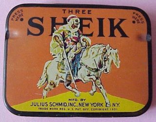 Sheik Condom Tin,  Vintage 1931,  Colorful Desert Graphics,  Empty Advertising Tin