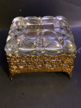 Vintage Gold Ormolu Jewelry Box With Glass Insert And The Lid