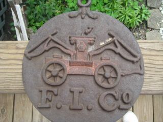 Antique Vintage F.  I.  Co.  Cast Iron Fire Insurance Sign 2