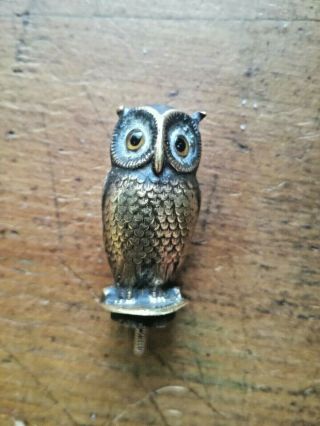 Old Vintage Antique Sampson Mordan & Co? Owl Glass Eyes Silver Plate Brass Seal
