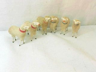 6 Antique German Putz Match Stick Leg Sheep Germany 2 "