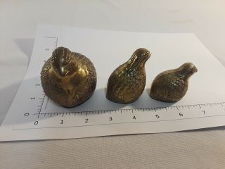Set of 3 Vintage Brass Quail Partridges Hen w/ Chicks 2