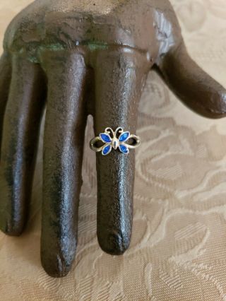 Vintage Avon Sterling Silver Blue Enamel Butterfly Toe Ring