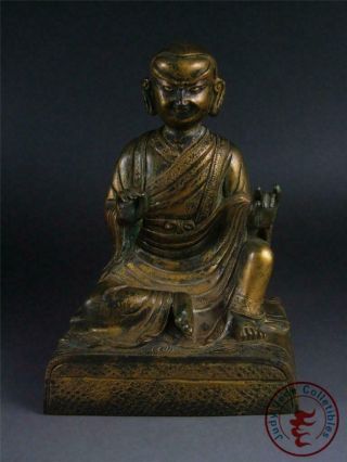 Large Old Chinese Tibet Gilt Bronze Tibetan Buddha Figure Of Dalai Lama Statue