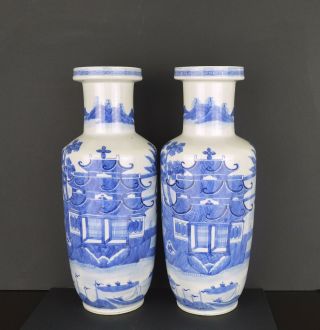 A Chinese 19th Century Rouleau Vases With Pavilion
